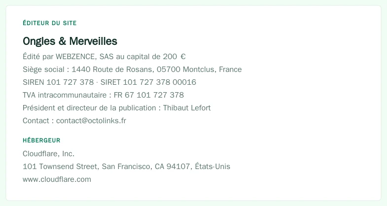 Coordonnées légales de l&rsquo;éditeur et de l&rsquo;hébergeur du site